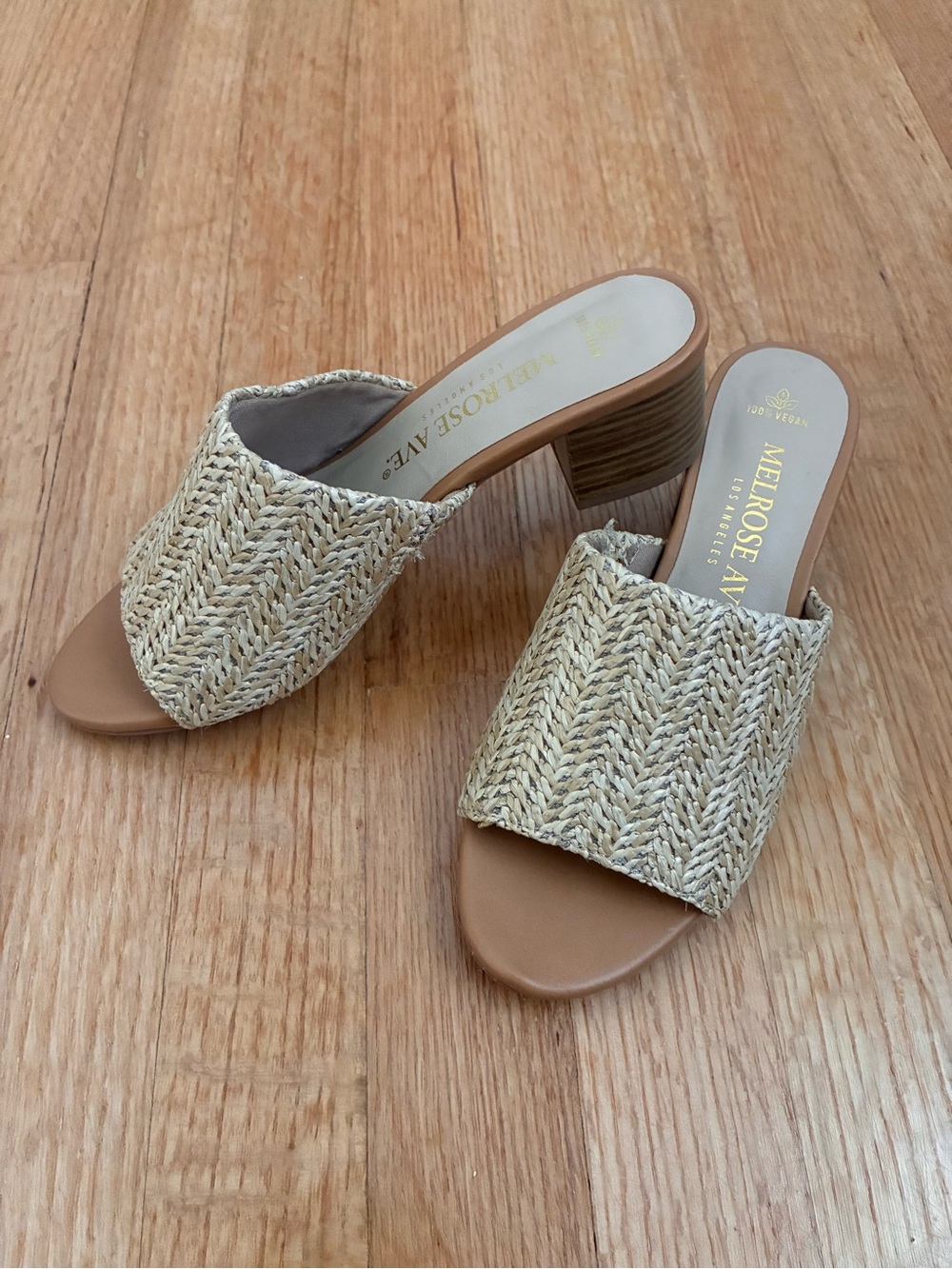 Melrose Ave. Los Angeles Women’s Faux Raffia Block Heel Slide Sandals size 6 1/2